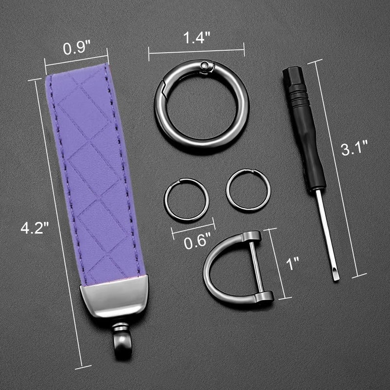 STACCTE Store Leather Car Keychain, Universal Decorative Car Key Holder, Anti-lost D-ring, 360 Degree Rotatable Key Fob Keychain for Women and Men - Image 3